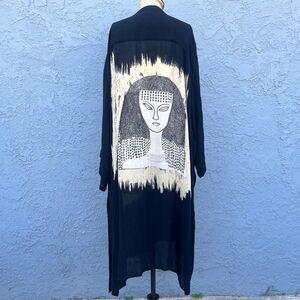 Vintage Avant Garde Tunic Face Novelty Print Cover Up